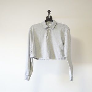 Aritzia Sunday Best Long-Sleeve Polo Cropped Heather Athletic Grey Size US XS